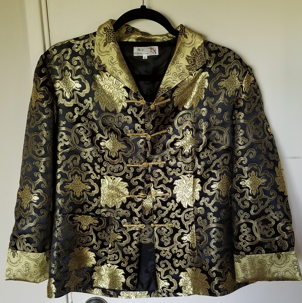 Striking Black & Gold Asian Silk Jacket